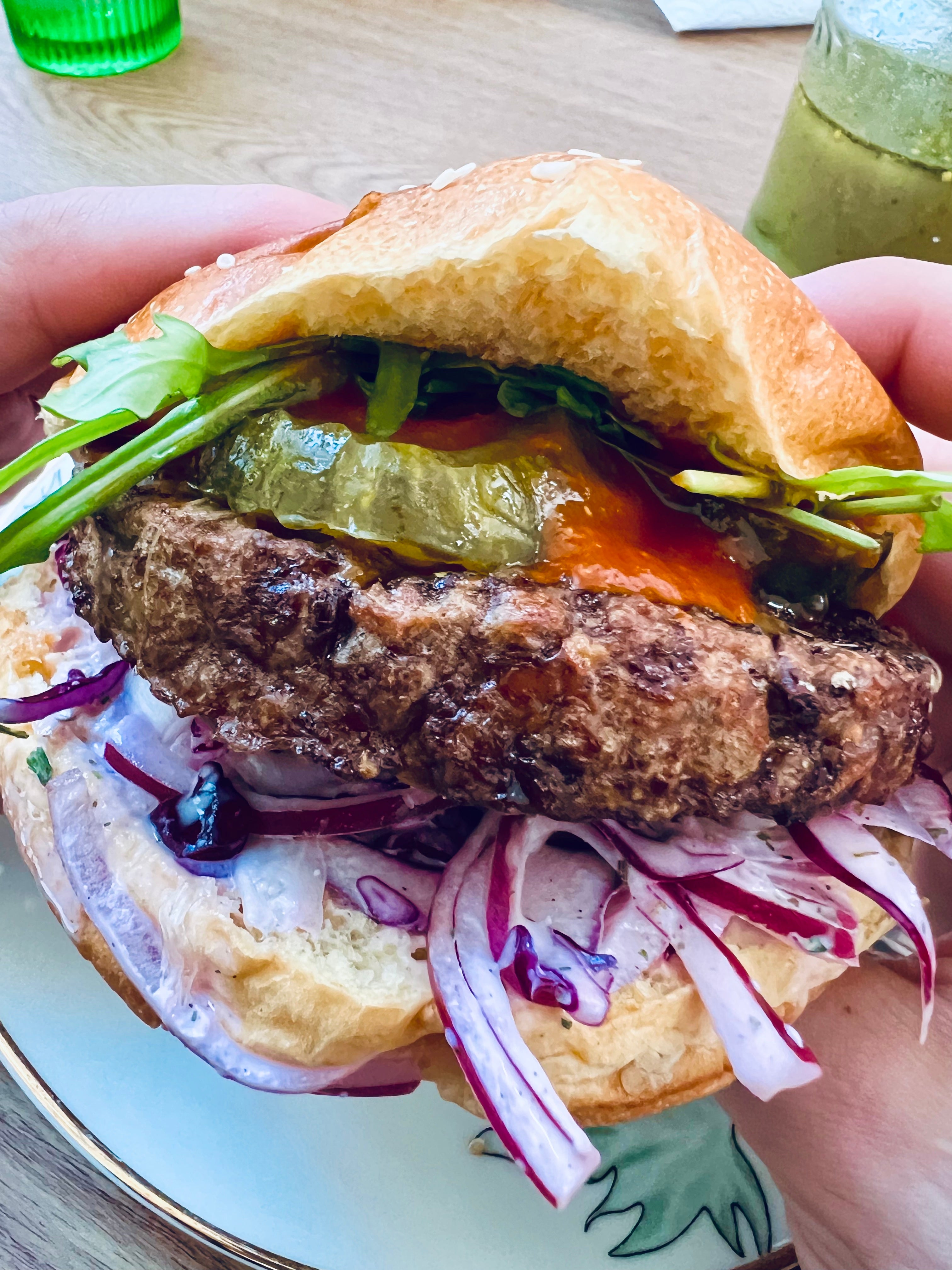 Ranch burger with ranch pickles