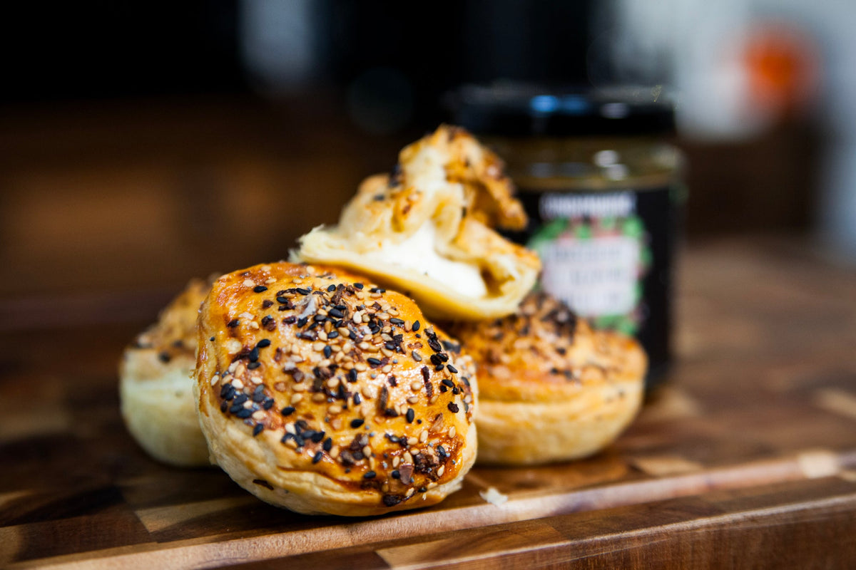 Feta Parcels with Gooseberry and Jalapeño Jam and Good Bagel Sprinkle