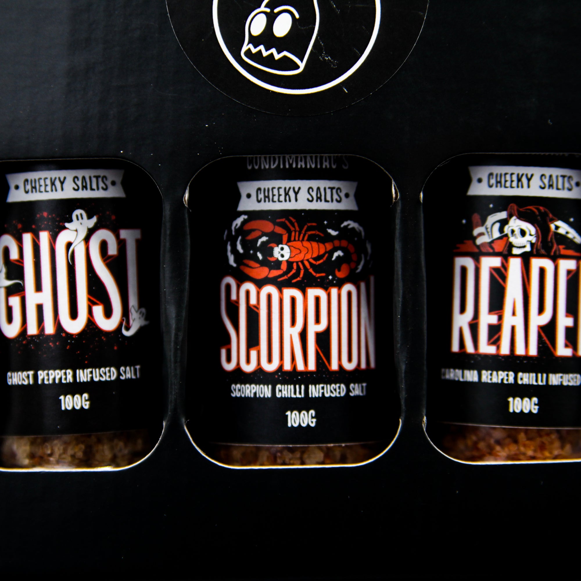 Condimaniac 'Cheeky Salts' Gift Set 3 x 100g (Ghost, Scorpion, Carolina Reaper)