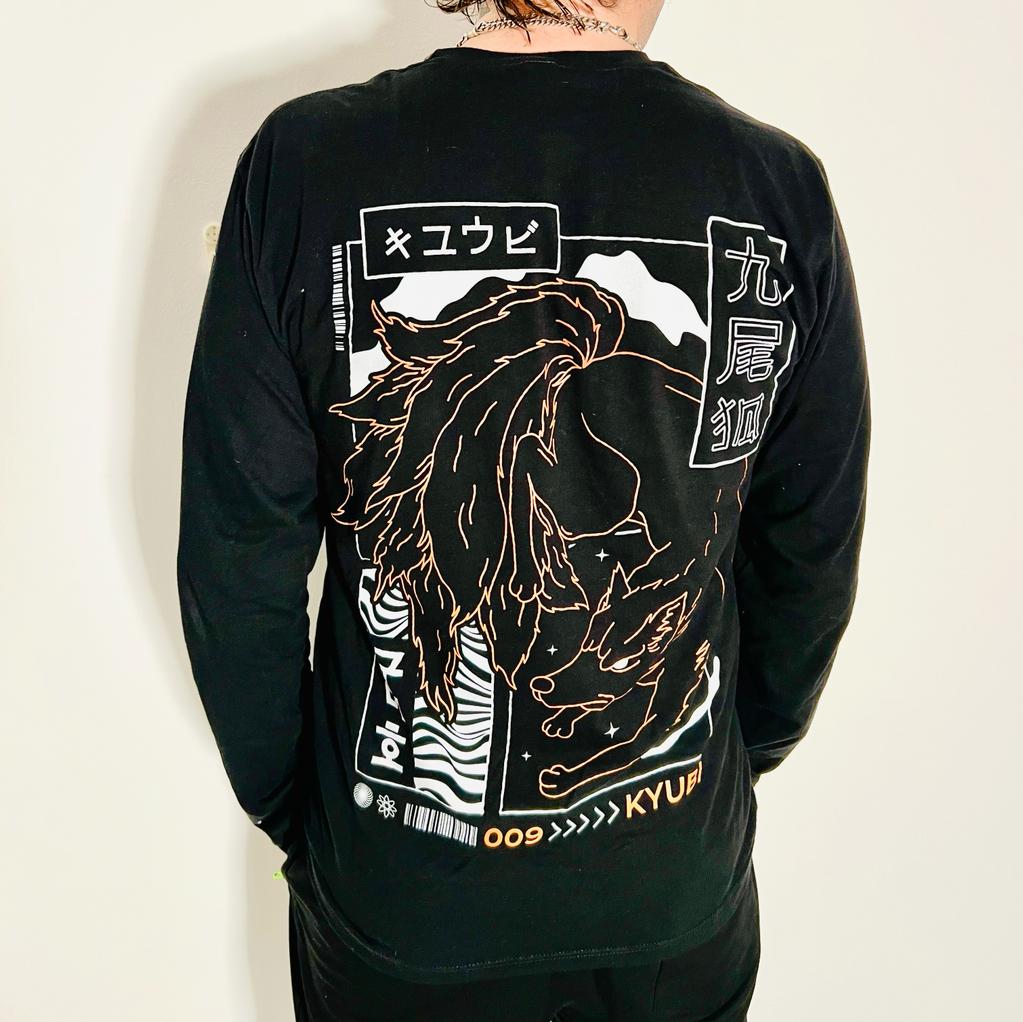 Kyubi Graphic Black Longsleeve with oversized back print & sleeve print