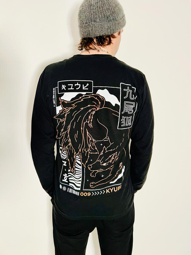 Kyubi Graphic Black Longsleeve with oversized back print & sleeve print