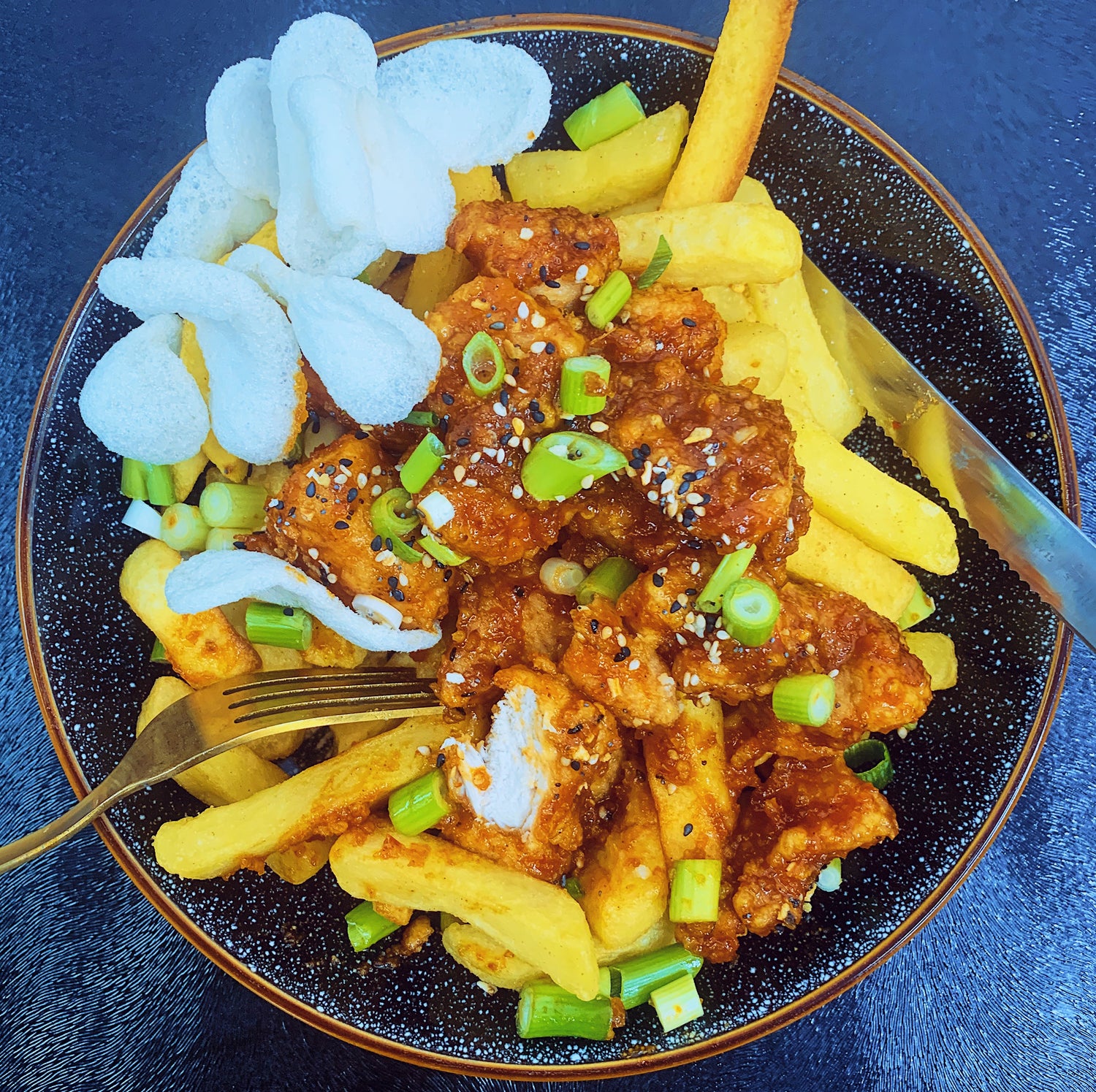 Takeaway style sweet and spicy chicken and chips