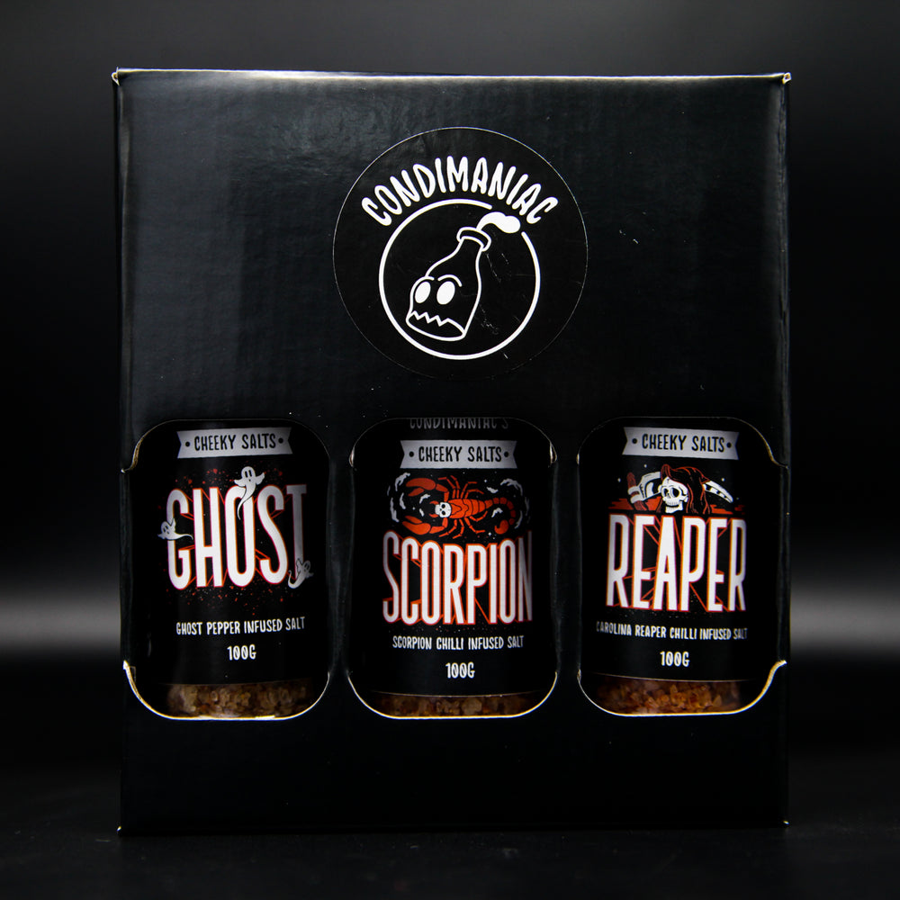 Condimaniac 'Cheeky Salts' Gift Set 3 x 100g (Ghost, Scorpion, Carolina Reaper)